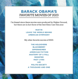 Os filmes favoritos de Obama em 2023